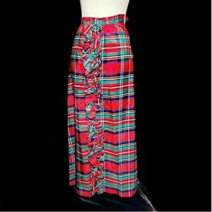 VTG Maxi Taffeta Plaid Long Christmas Holiday Hostess dress skirt 70s XS
